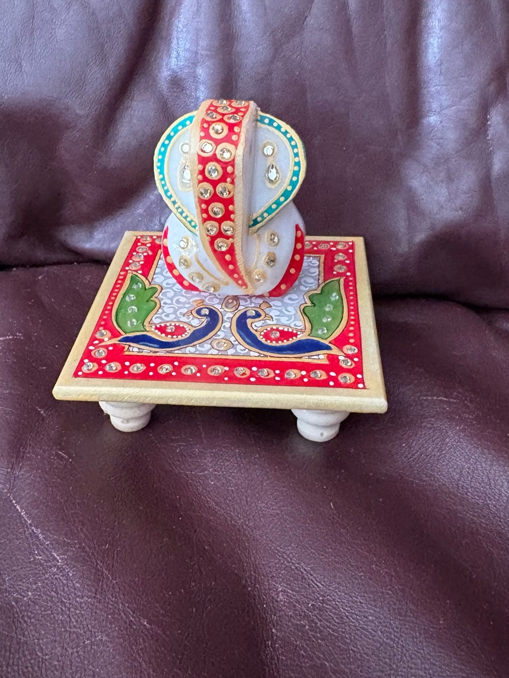 Handcrafted Marble Lord Ganesha Idol on Decorative Peacock Chowki (New in Box)